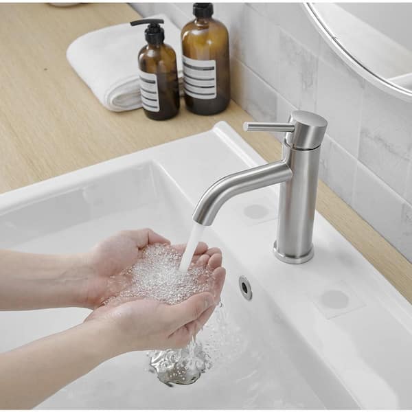 Single Hole Single Handle Bathroom Faucet RV Faucet Deck Mount 1 Hole or 3 Holes With Pop Up Drain in Brushed Nickel