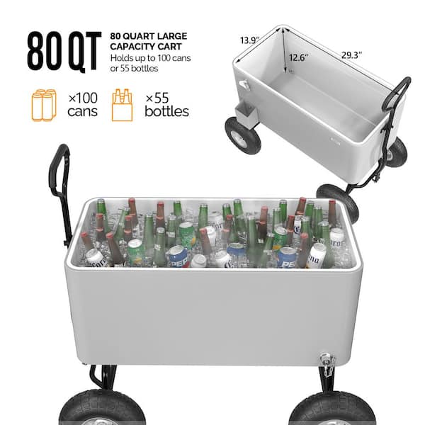 VINGLI 80 qt. Wagon Rolling Cooler Ice Chest with Long Handle and