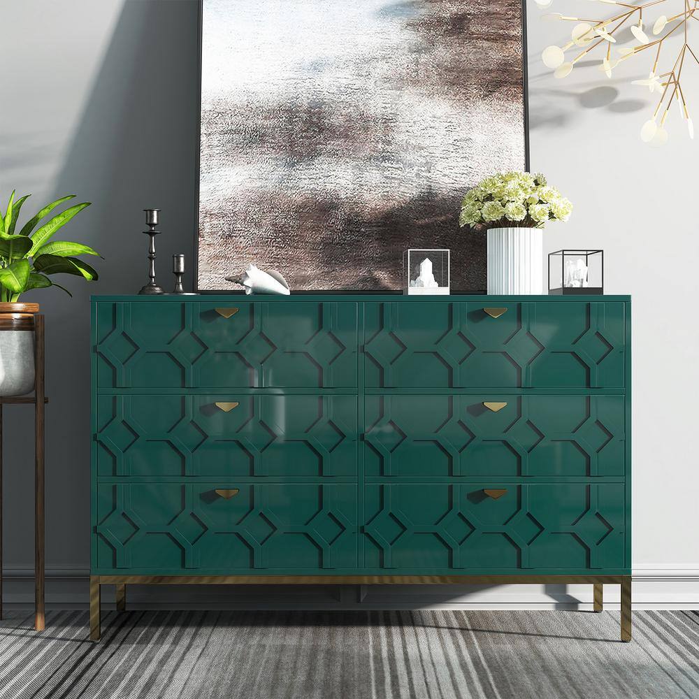 Green Medium Wood 6-Drawer Freestanding Accent Cabinet