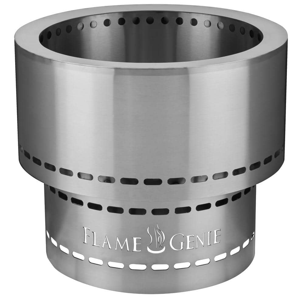 Flame Genie FG-16-SS Steel Alloy Wood Pellet 13.5 Inch Diameter Outdoor Fire Pit w/Clean Burning Gravitational Afterburner System, Stainless Steel