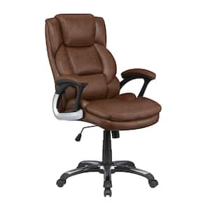 Brown Leatherette Office Chair with Cushioned Back and Metal Star Base