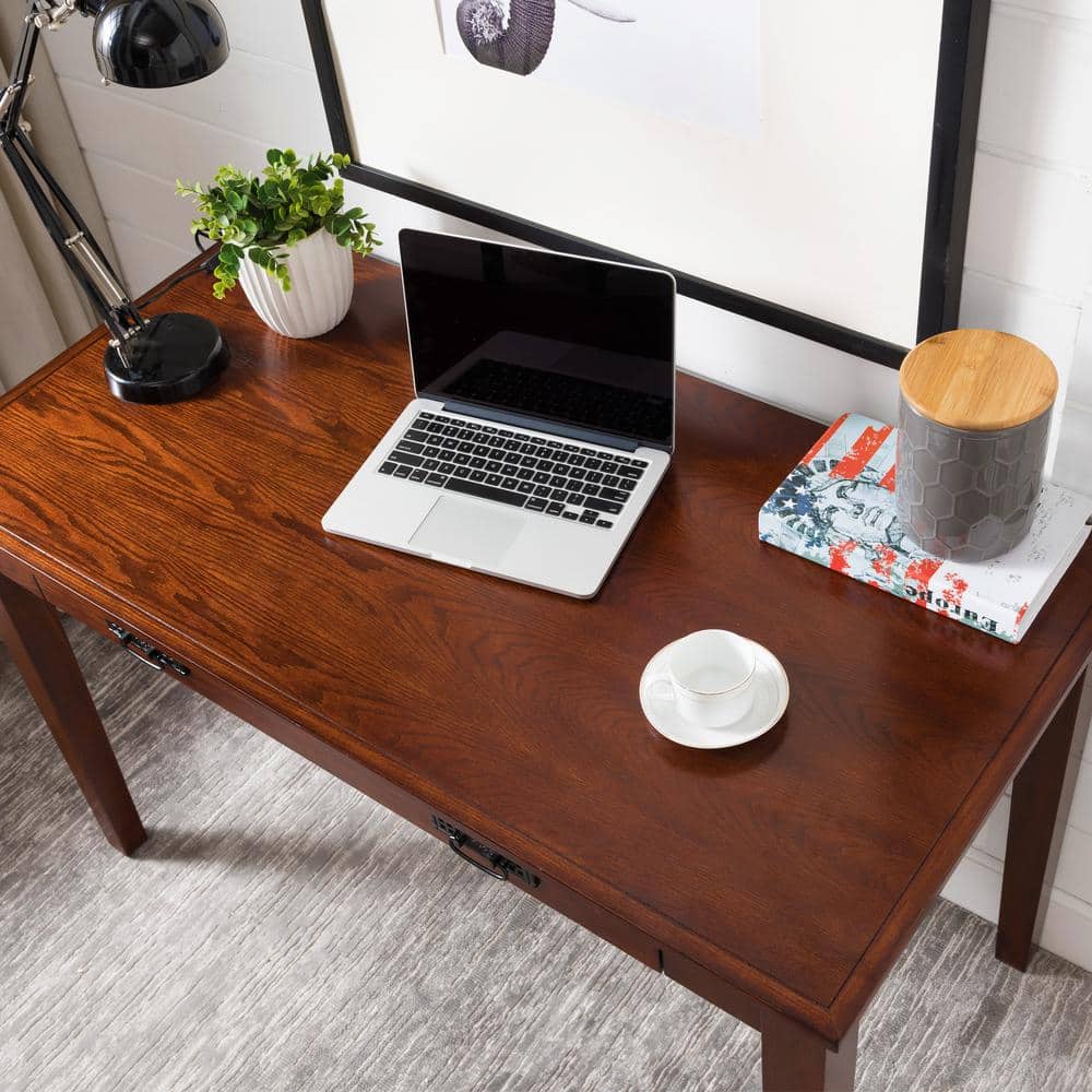 Compact Mission Oak Desk with Drop Front Keyboard Tray and Drawer