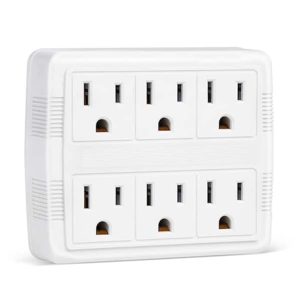 15 Amp 6-Outlet Grounded AC/DC Adapter Wall Tap, White