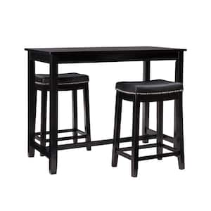 Concord 3-Piece Rectangle Counter Height Black Wood Top Dining Room Set Seats 2