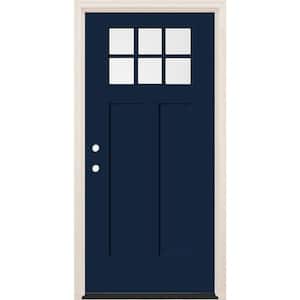 36 in. x 80 in. Right-Hand 6-Lite Clear Glass Indigo Painted Fiberglass Prehung Front Door with 4-9/16 in. Frame