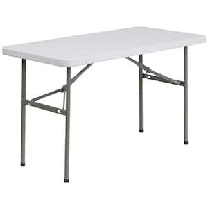 White Elon 4 ft. Rectangular Plastic Folding Event Table, Foldable Portable Banquet Table for Indoor/Outdoor Events