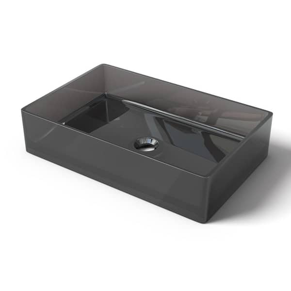 WELLFOR 21.45 in. Rectangular Solid Surface Bathroom Sink in Transparent Gray