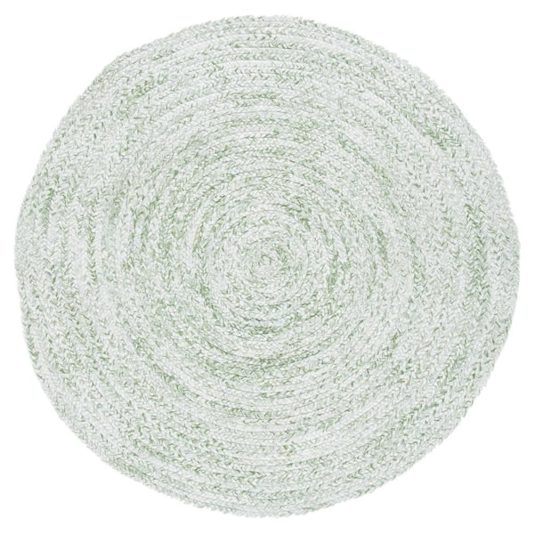 SAFAVIEH Braided Ivory Green 5 ft. x 5 ft. Border Chevron Round Area Rug