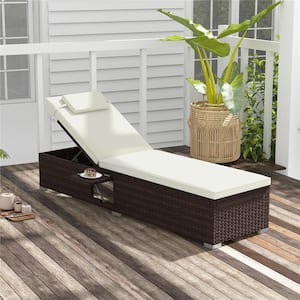 1-Piece Metal Outdoor Chaise Lounge with Cushion Guard White