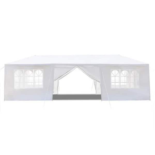 10 ft. x 30 ft. Outdoor Party Tent with 8-Removable Sidewalls; Waterproof Canopy Patio Wedding Gazebo, White