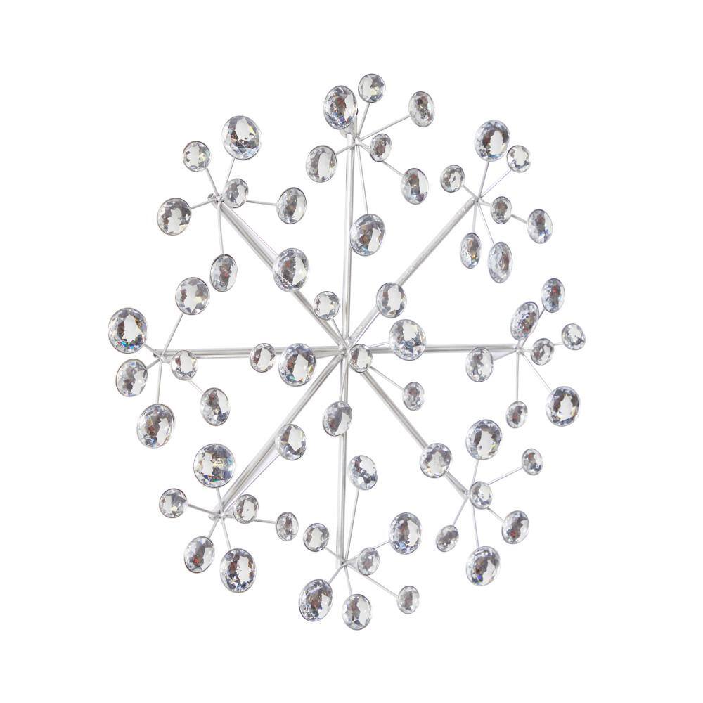 Glamorous Silver Snowflake 16" Metal Wall Sculpture with Acrylic Beads