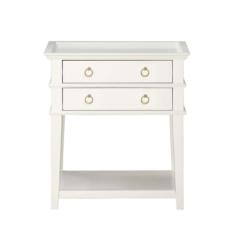 Clara Traditional White Wood Nightstand with Brushed Gold Hardware