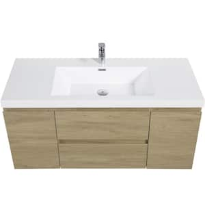 48 in. W x 20 in. D x 22 in. H Single Sink Floating Bath Vanity in Natural Oak with Glossy White Resin Top