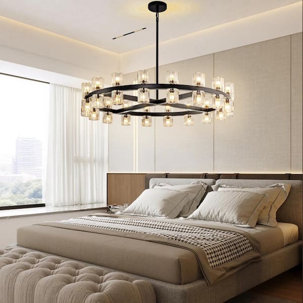 YUYI 36-Light Black Round Chandelier, 36 in. Modern K9
