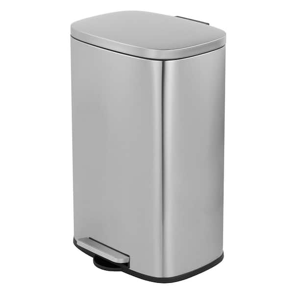 13 Gal. Silver Oval Step-On Metal Household Trash Can for Kitchen and Office Stainless Steel