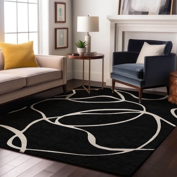Mayfield Premium Machine Washable Abstract AMF999 Black 9 ft. x 12 ft. Area Rug