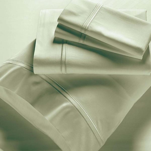 PRICELESS HOME 4-Piece Sage Green Solid 300-Thread Count California King Sheet Set