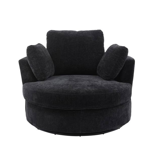 42.2 in.W Black Swivel Accent Barrel Chair and Half Swivel Sofa