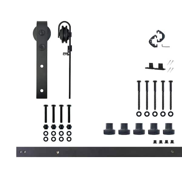 7 ft./84 in. Black Rustic Non-Bypass Sliding Barn Door Track and Hardware Kit for Single Door