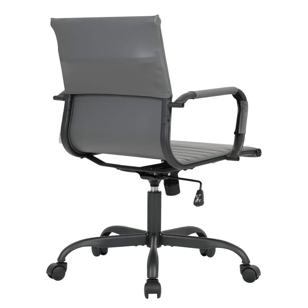 Gray Faux Leather Swivel Executive Office Chair with Metal Frame