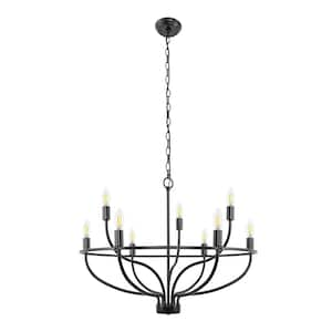 9-Light Black Modern Farmhouse Chandelier with Empire Design for Dining Room, Living Room