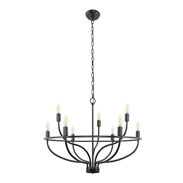 YANSUN 9-Light Farmhouse Black Chandelier with Island Circle Design for Dining Room, Living Room, or Entryway