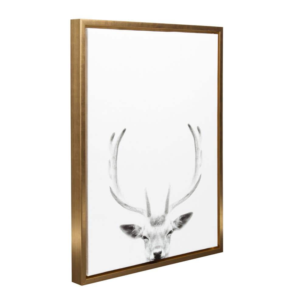 Gold Framed Black and White Deer Canvas Wall Art