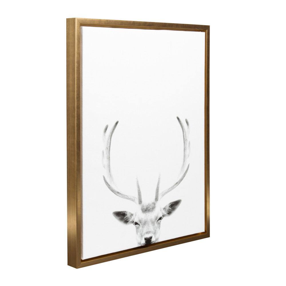 Gold Framed Black and White Deer Canvas Wall Art