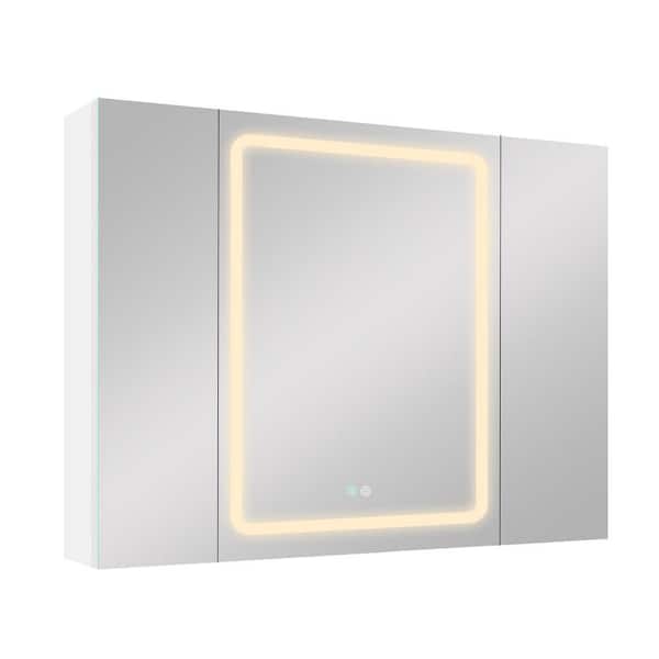 FUNKOL 40 in. W x 30 in. H Rectangular Aluminum Medicine Cabinet with Mirror in White