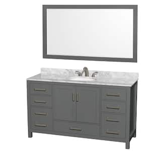 Sheffield 60 in. W x 22 in. D x 35 in. H Single Bath Vanity in Dark Gray with White Carrara Marble Top and 58" Mirror
