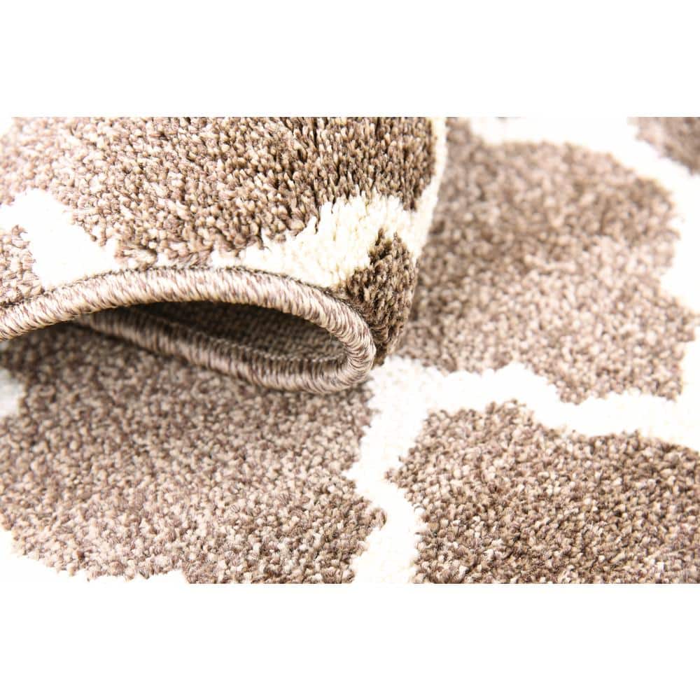 Brown and Beige Synthetic Trellis Runner Rug