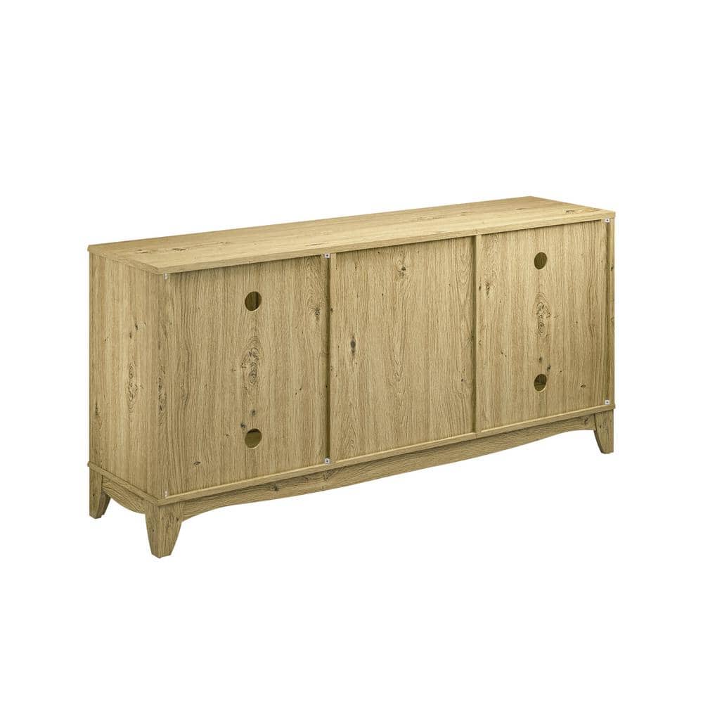 60" Beige Wood TV Stand with Cabinets and Drawers