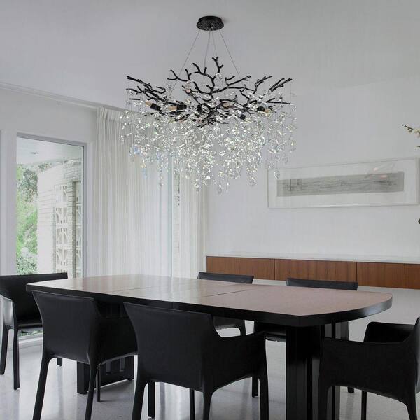 PUYRNF 30 in. 10-Light Black Tree Branch Chandelier, K9 Crystal