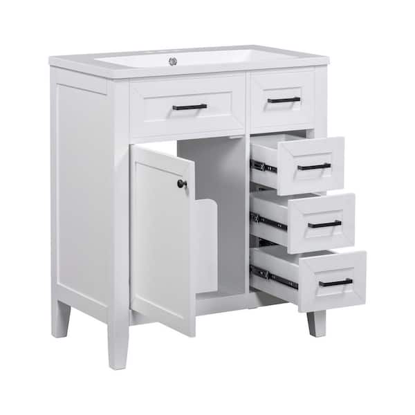 30 in. W x 18 in. D x 35.8 in. H Single Sink Freestanding Bath Vanity in White with White Ceramic Top