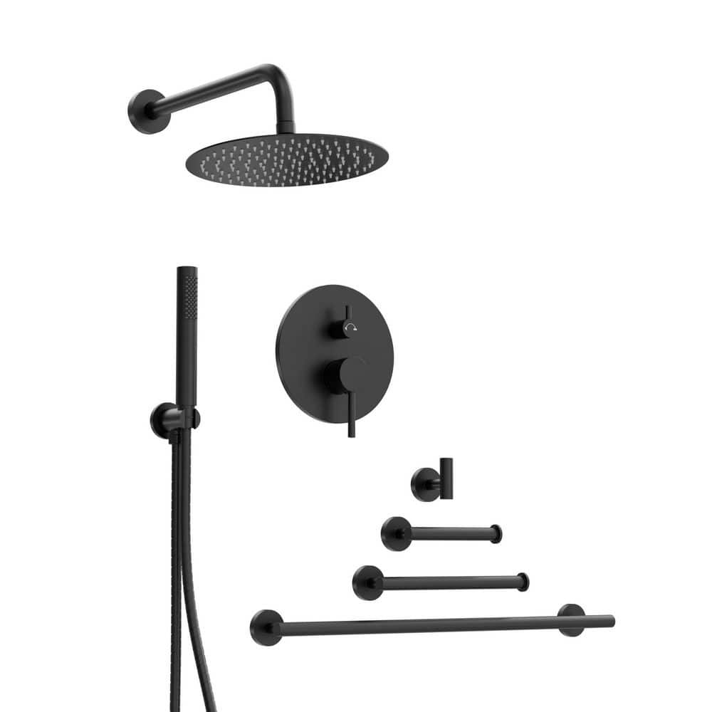 3-Spray 10 in. Wall Mount Round Dual Shower Head and Hand Shower 1.8 GPM and Tower Racks in Matte Black price history on PriceWatchPro