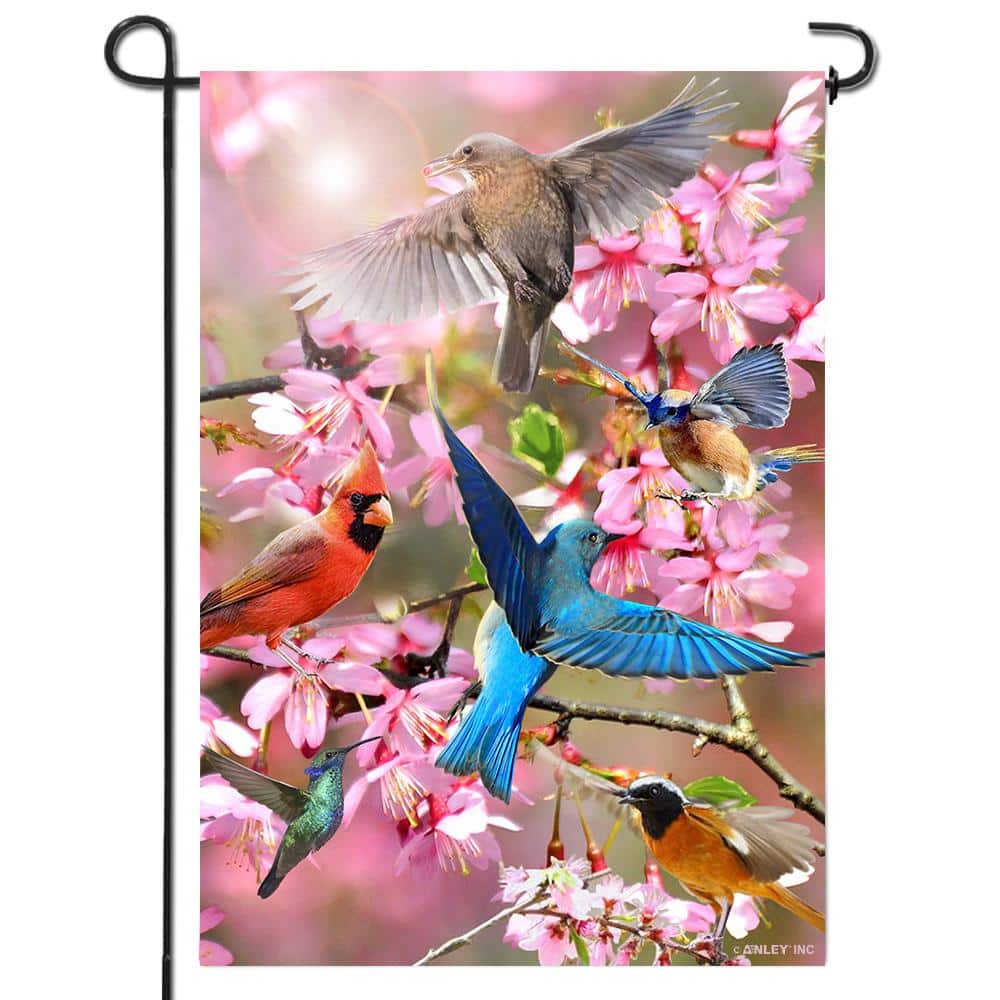 Spring Birds and Blossoms Double-Sided Garden Flag 18 x 12.5 Inch