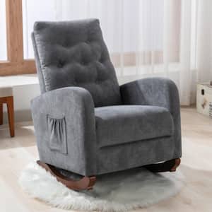 Antique Gray Stylish Botton Tufted High Back Velvet Rocking Chair with 2 Side Pockets