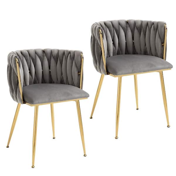 HOMEFUN Modern Gray Velvet Leisure Dining Chair with Metal Legs (Set of 2)