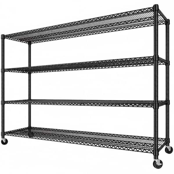 60 in. W x 18 in. D x 65.5 in. H Rectangular Wire Shelving with Wheels, Heavy Duty Metal Shelves for Storage Rack, Black