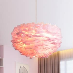Columbus 3-Light Pink Columbus Unique/Statement Globe Chandelier with Feather Accents