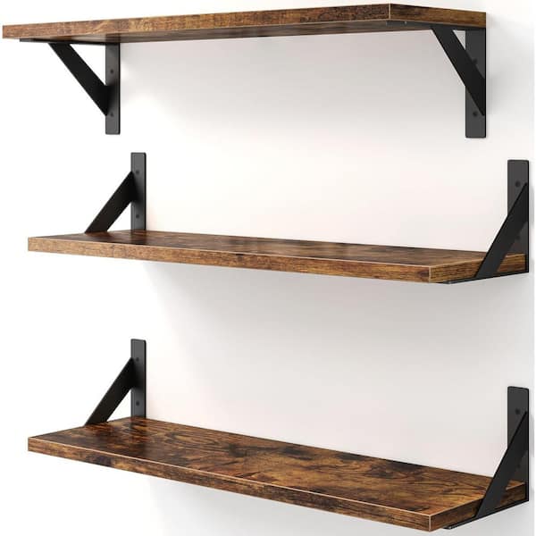 Unbranded 23 in. W x 6 in. D Rustic Brown Floating Shelves Decorative Wall Shelf (Set of 3)