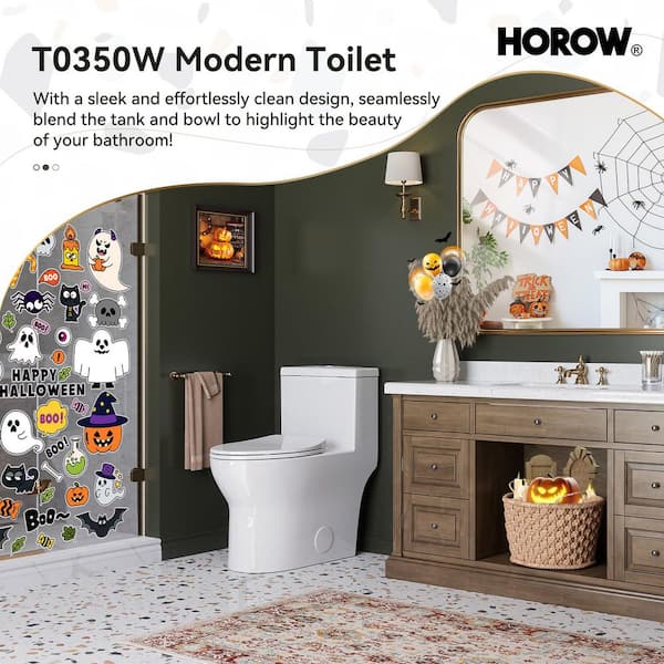 1-Piece 0.8/1.28 GPF Dual Flush Elongated 17 in. ADA Height Toilet in White with Map Flush 1000g High Quality Fill Valve
