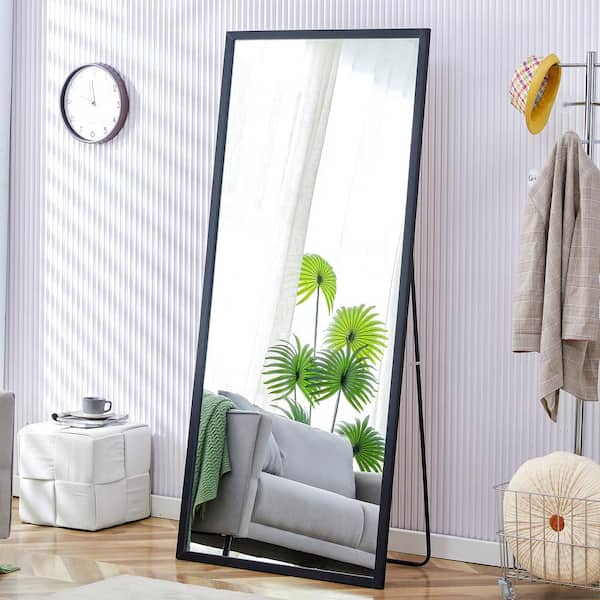 Unbranded 31.5 in. W x 71 in. H Fourth Generation Rectangle Solid Wood Frame Black Full-Length Mirror, for Living Room Porch