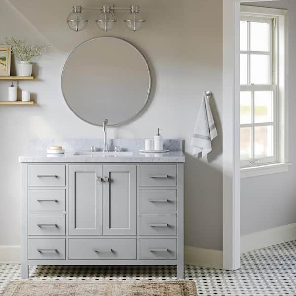ARIEL Cambridge 49 in. W x 22 in. D x 36 in. H Bath Vanity in Grey with Carrara White Marble Top