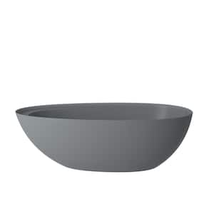 67 in. x 33 in. Stone Resin Solid Surface Non-Slip Freestanding Soaking Bathtub with Brass Drain and Hose in Matte Gray