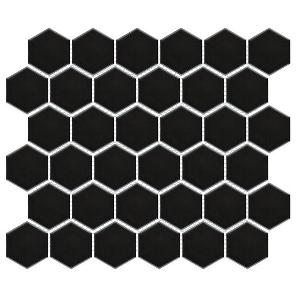 Merola Tile Metro Hex 2" Matte Black 11-1/8 in. x 12-5/8 in. Porcelain Mosaic (9.96 sq. ft. /Case)