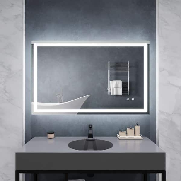 ANZZI 48 in. H x 30 in. W Large Rectangular Frameless LED Light Wall Mounted Bathroom Vanity Mirror with Defogger