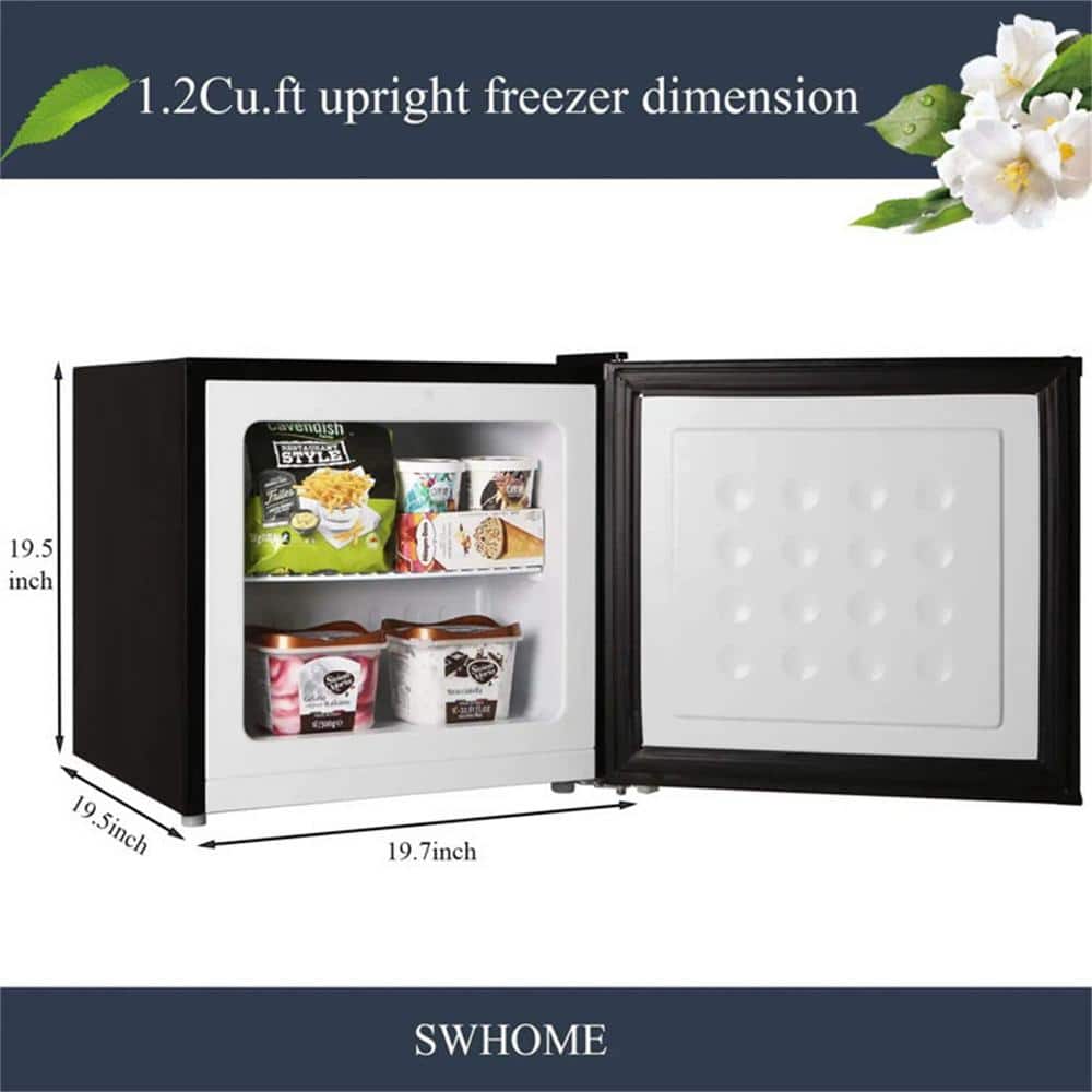 Compact Black Stainless Steel Upright Mini Freezer with Adjustable Shelves