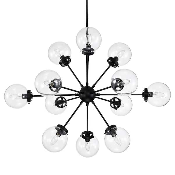 Warehouse of Tiffany Masakee 39.4 in. 12-Light Indoor Matte Black Chandelier with Light Kit