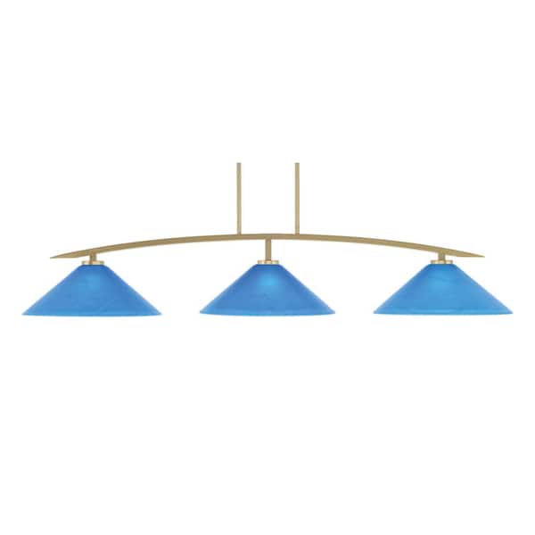 Unbranded Siena 3-Light New Age Brass Billiard Light with 16 in. Blue Italian Glass Shades No Bulbs Included